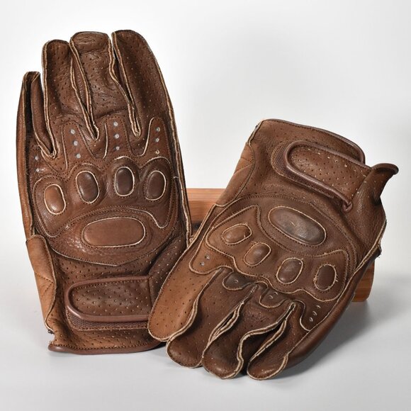 Motorcycle Gloves with Knuckle Protection Brown Leather Size XL - Picture 1 of 5